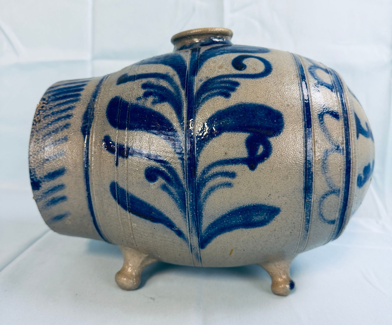 19th C Blue Decorated German Stoneware Blind Pig (1 of 8)