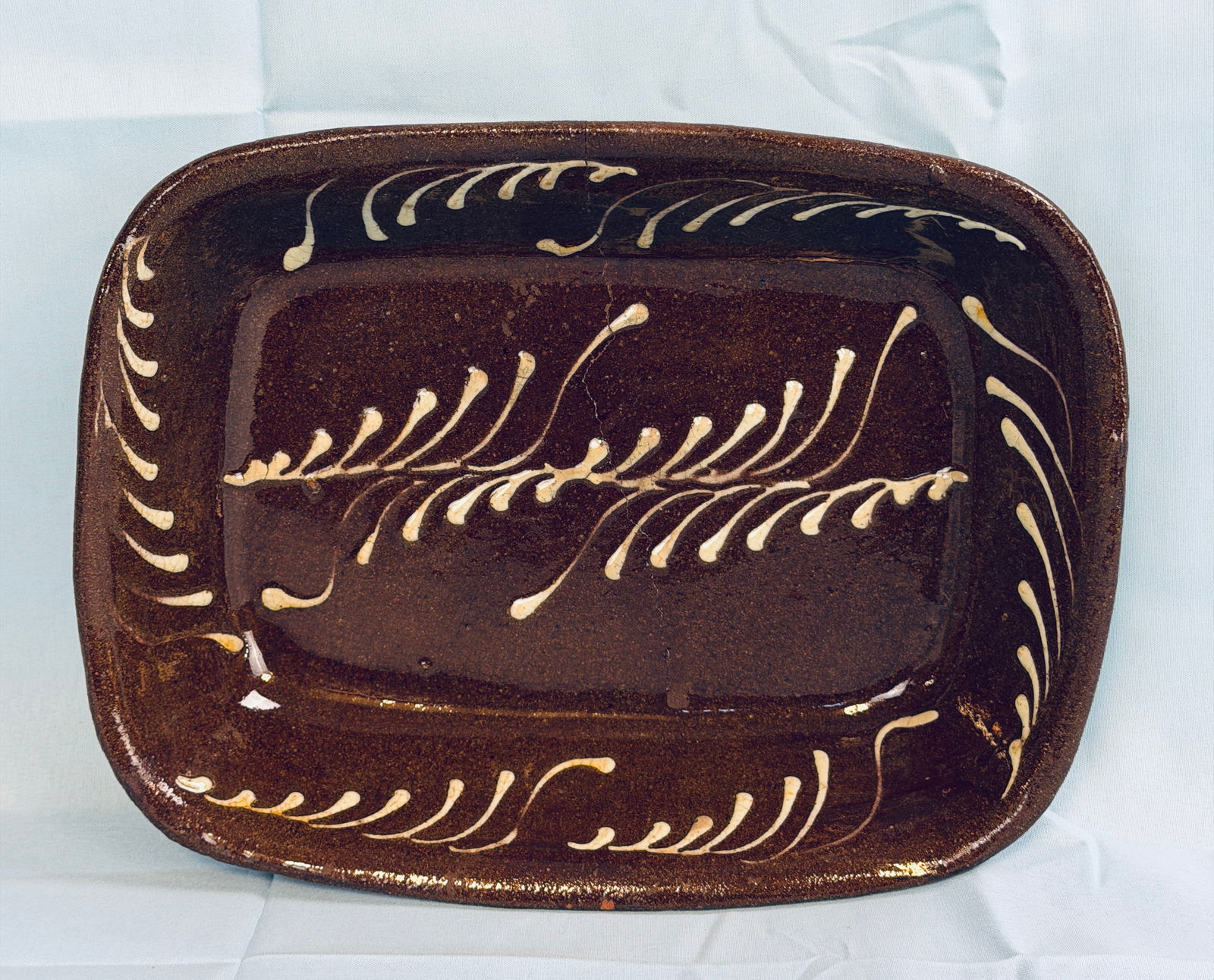 Antique Redware Slip Decorated Pan (1 of 5)