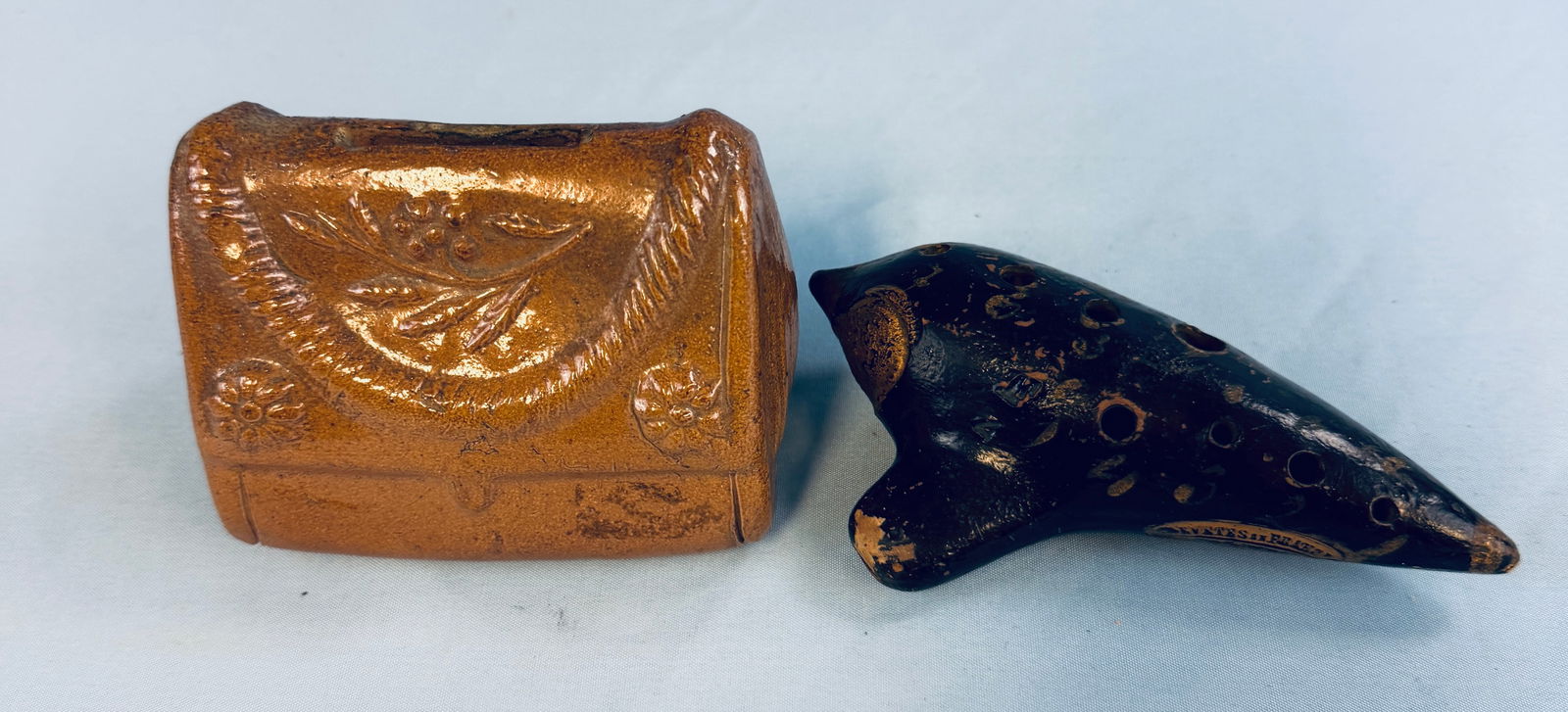 Lot 2 Pottery Items Purse Bank & Ocarina (1 of 7)