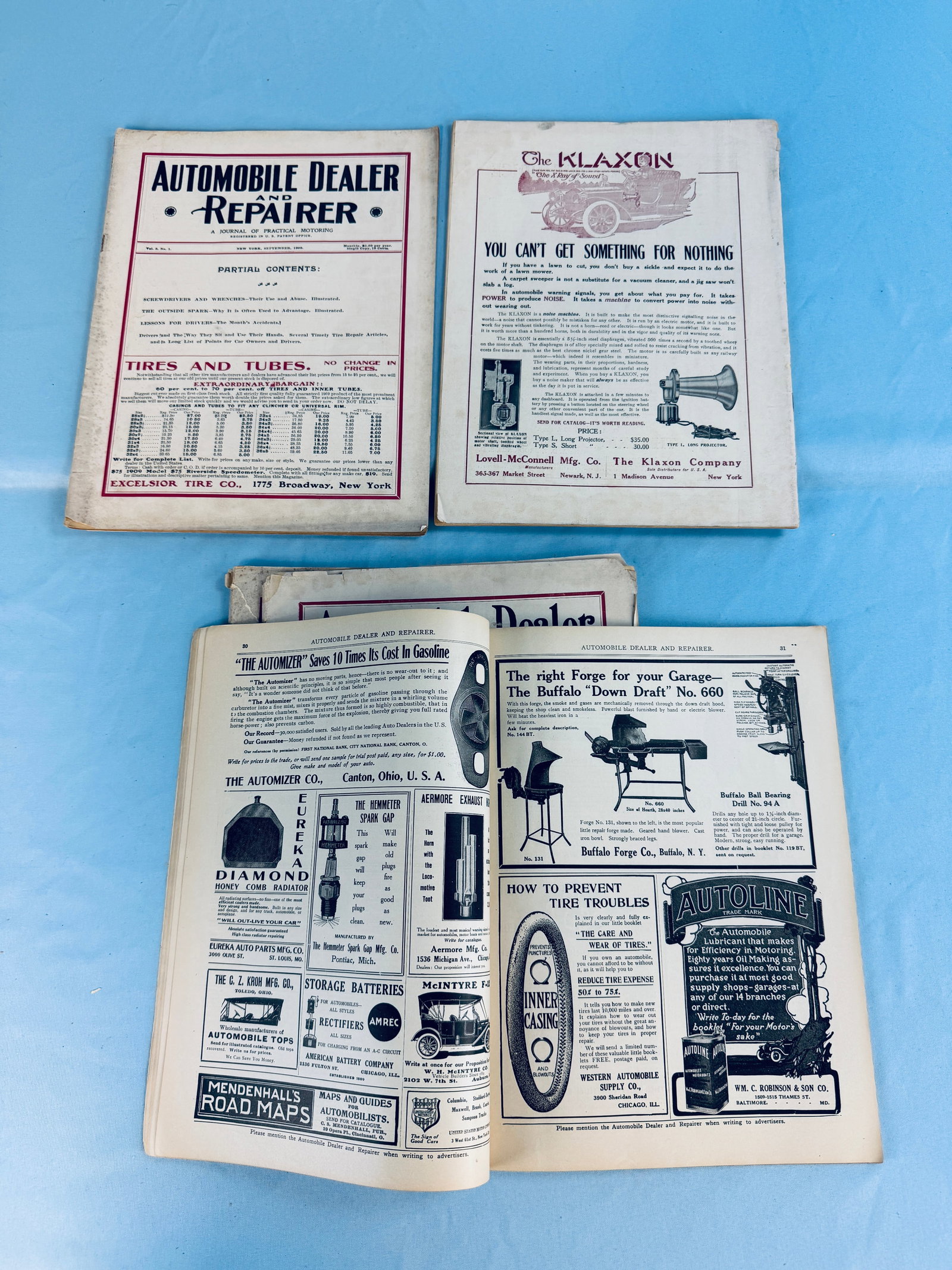 Lot 5 1909 Automobile Dealer & Repairer Magazines: Lot of five original dated 1909 Automobile Dealer And Repairer Magazines. Condition - is as shown.