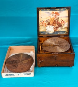 Antique Fortuna Lever Wind Music Box w 10 (10 1/4")Disc's