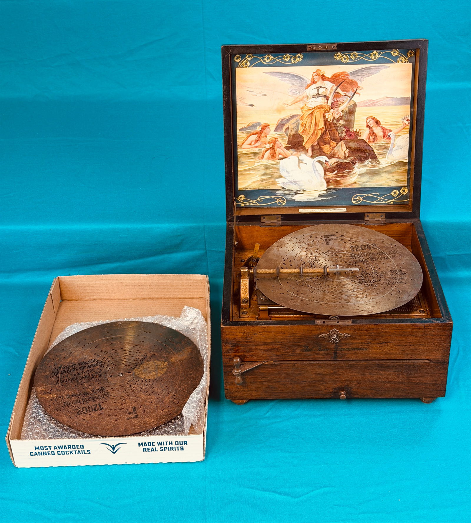 Antique Fortuna Lever Wind Music Box w 10 (10 1/4")Disc's (1 of 13)