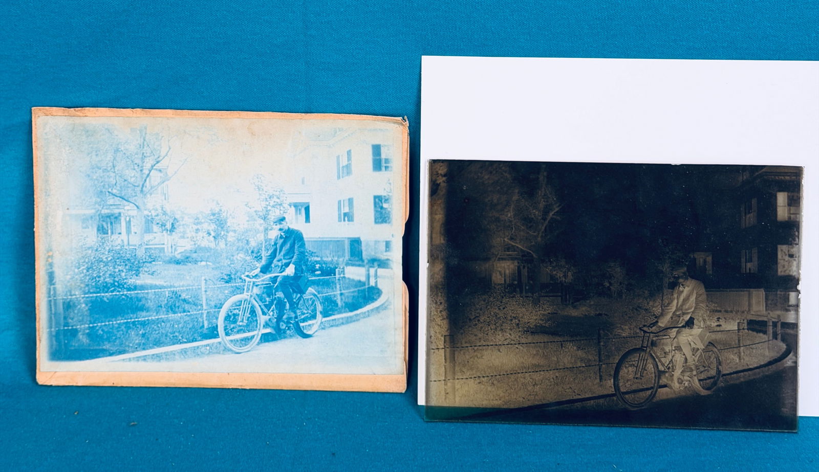 1904 Cyanotype Photograph & Glass Plate Negative Man On Motorcycle (1 of 5)