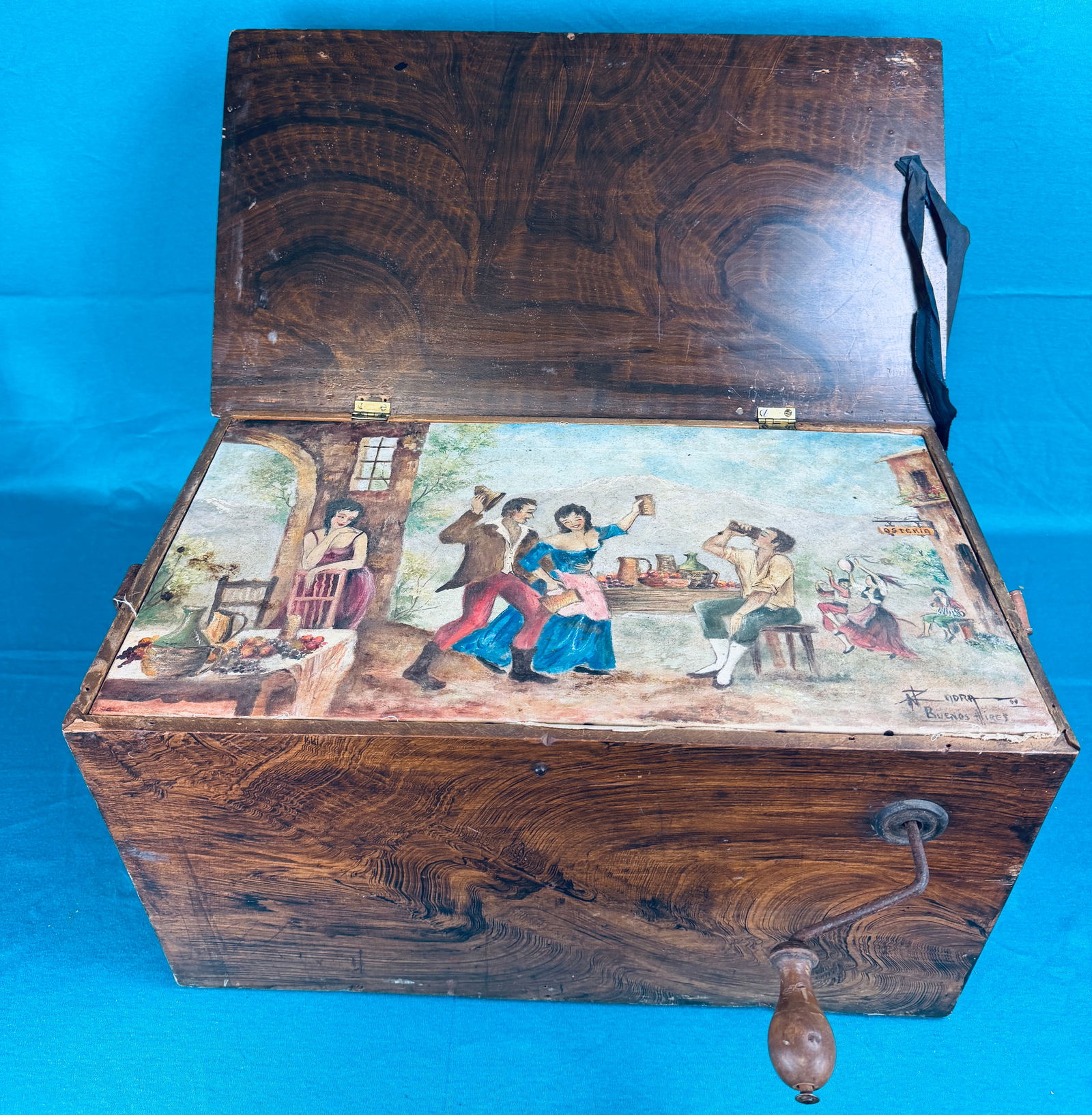 19th C Hand Crank Roller Organ w Vinegar Grain Painted Case Etc (1 of 10)