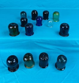Lot 14 Antique Blown Molded Glass Christmas Candle Lights