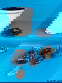 Lot Antique Pottery Crock, Teapot Etc