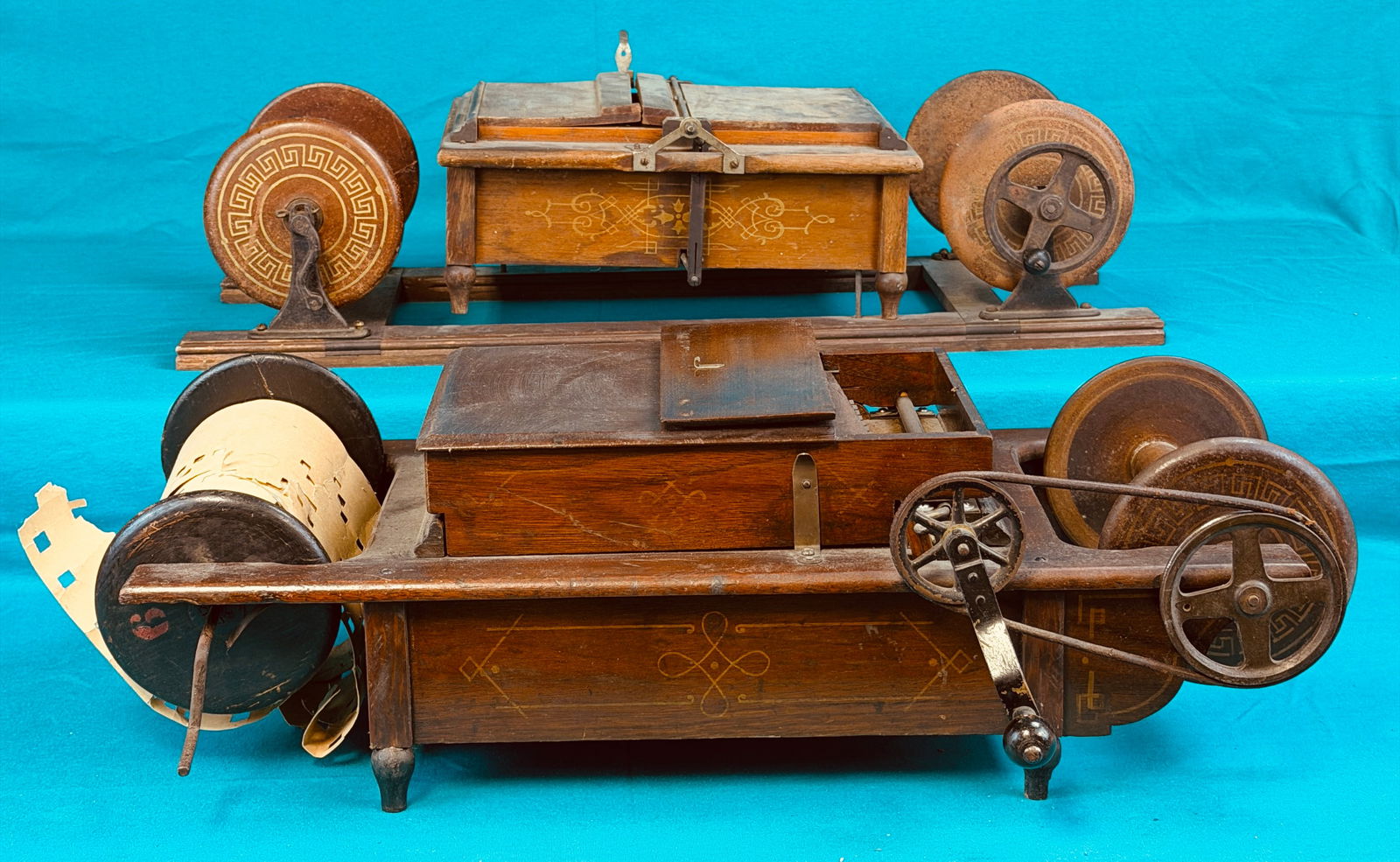 Lot 2 Antique Walnut Paper Roll Organettes (1 of 7)