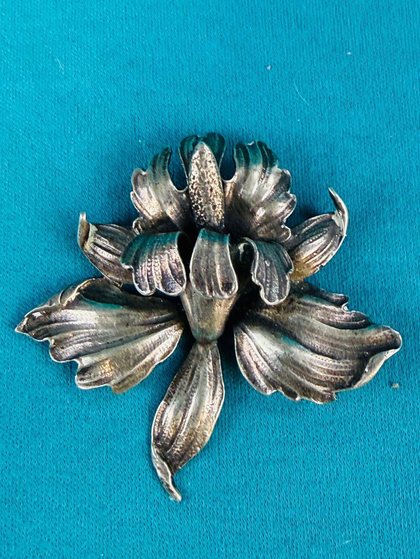 Large Artist Signed Sterling Silver Floral Pin (1 of 4)