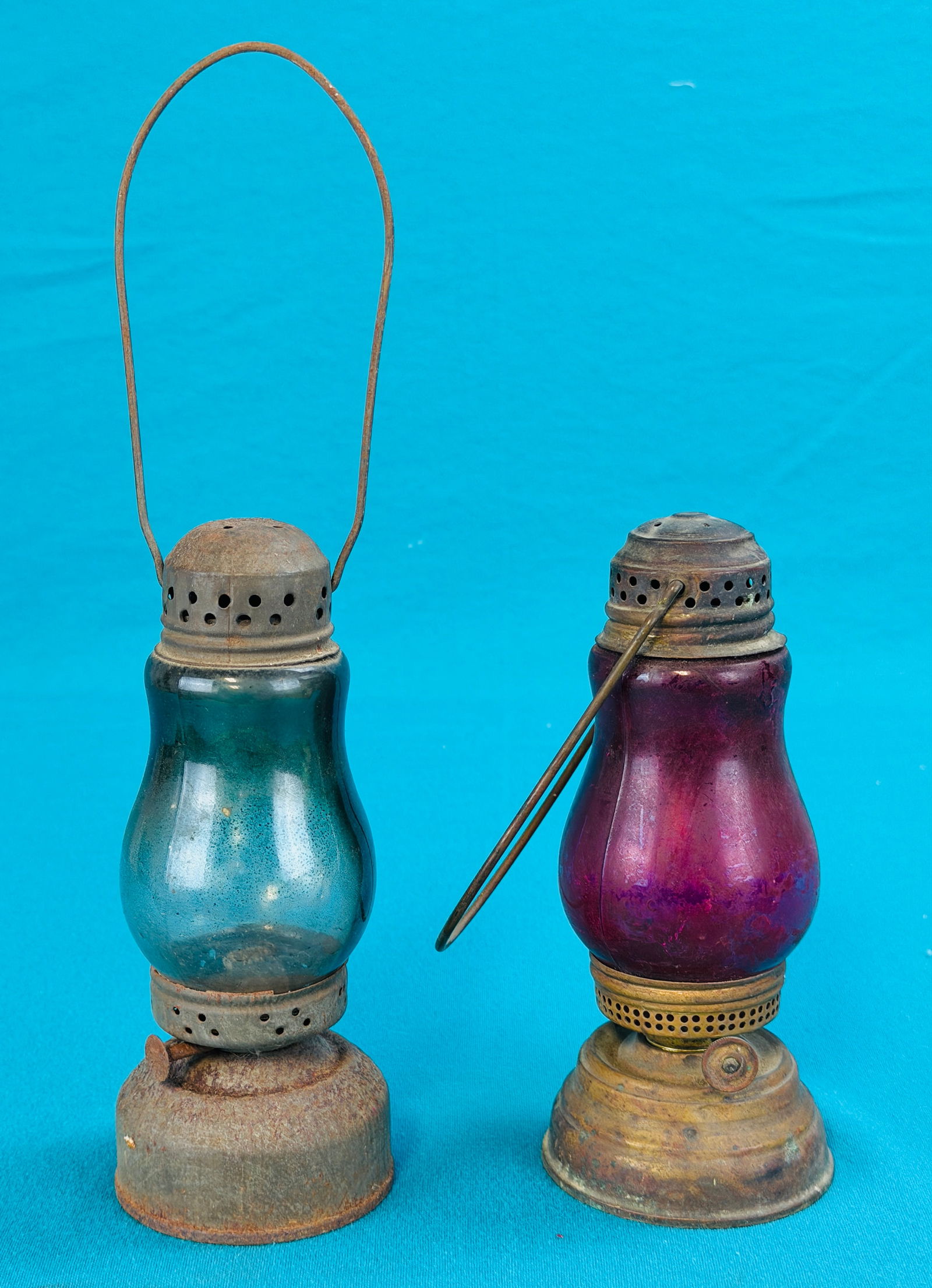 Lot 2 Antique Skaters Lanterns One with Ruby Flashed Globe (1 of 4)