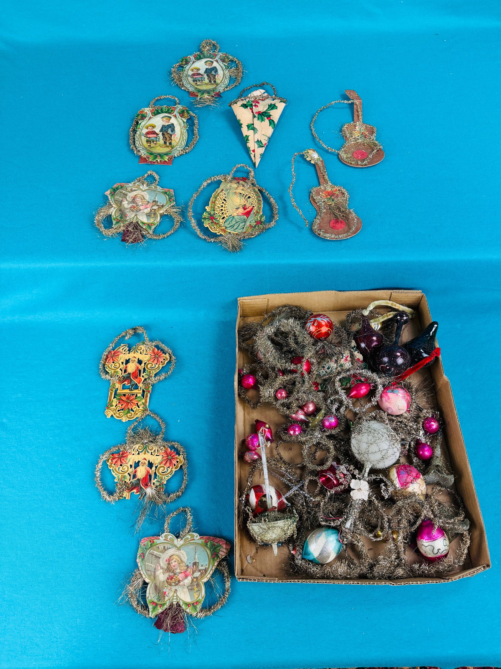 Lot Victorian Blown Glass & Scrap XMAS Ornaments (1 of 10)