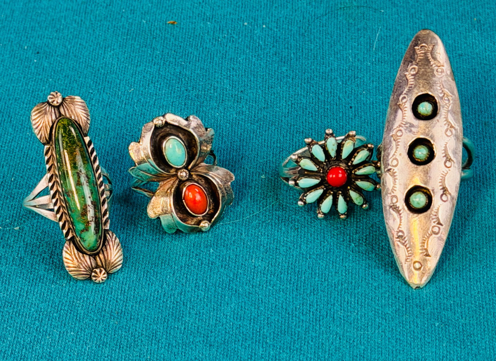 Lot 4 Native American Silver Rings. NOTE: Schillaci & Shultis will offer OUR in-house shipping (1 of 9)