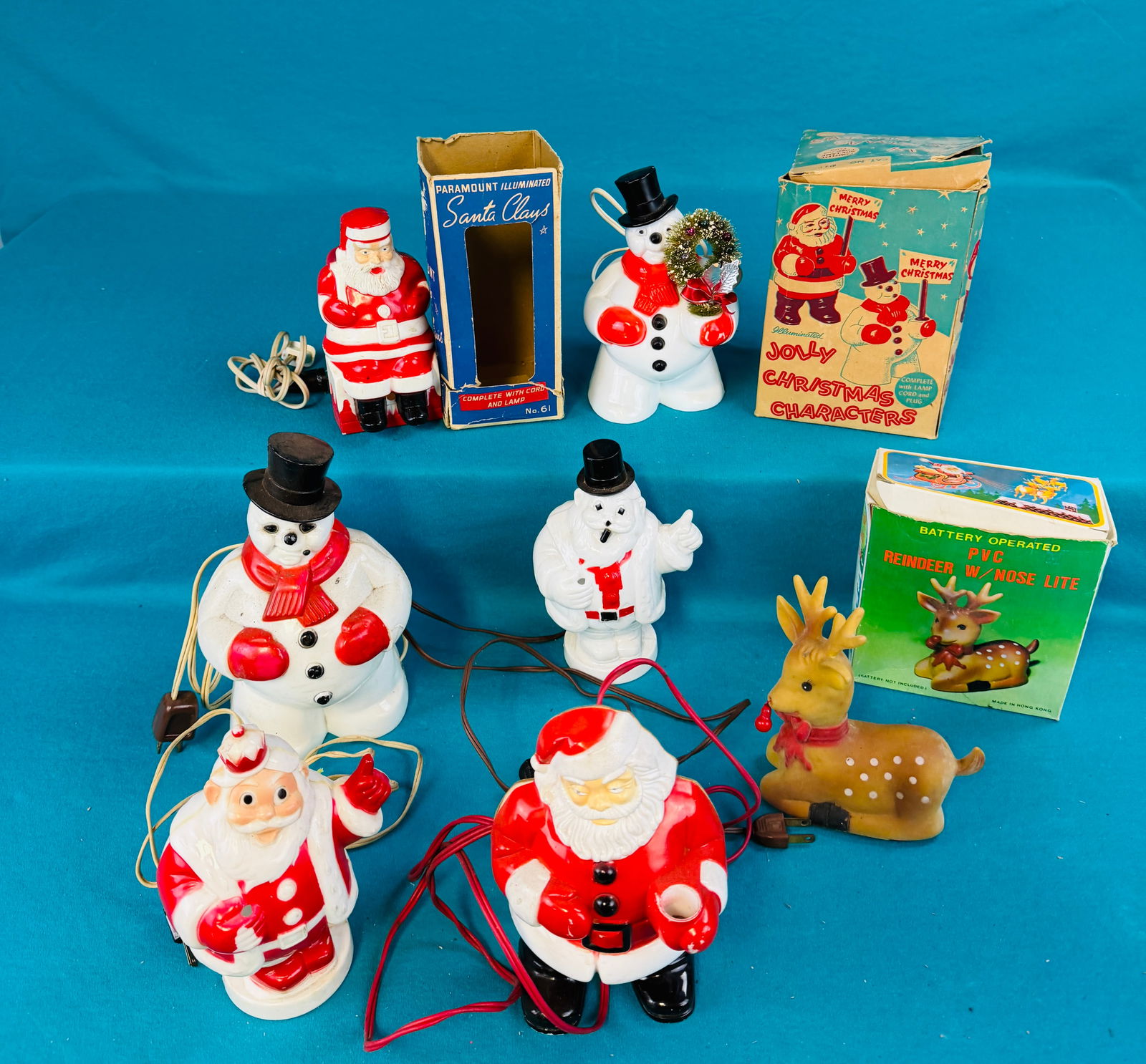 Vintage Hard Plastic Light Up Santa's & Snowmen (1 of 3)
