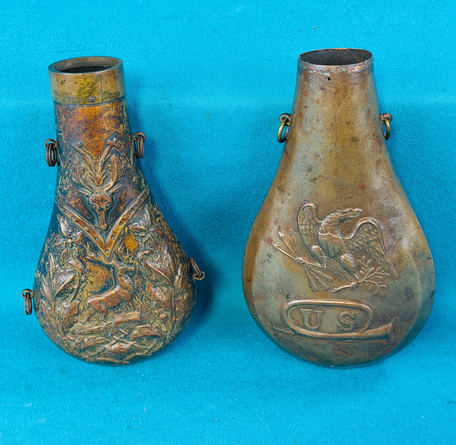 2 Antique Copper Powder Flasks (Incomplete) (1 of 7)