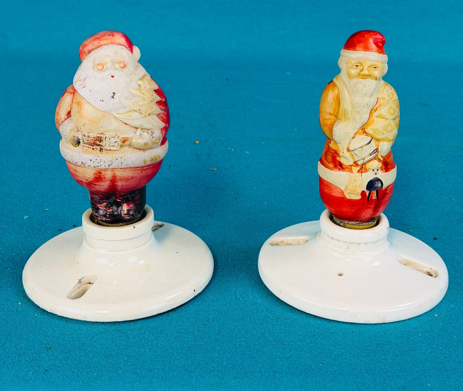 2 Vtg Figural Santa Claus Bulbs-Porcelain Bases (1 of 5)
