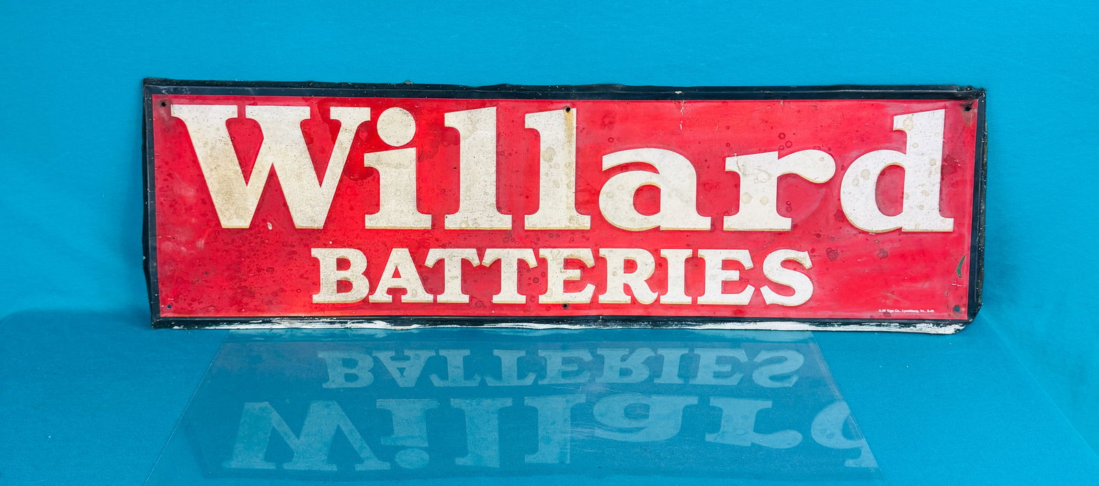 Vintage Embossed Tin Willard Batteries Sign (1 of 3)