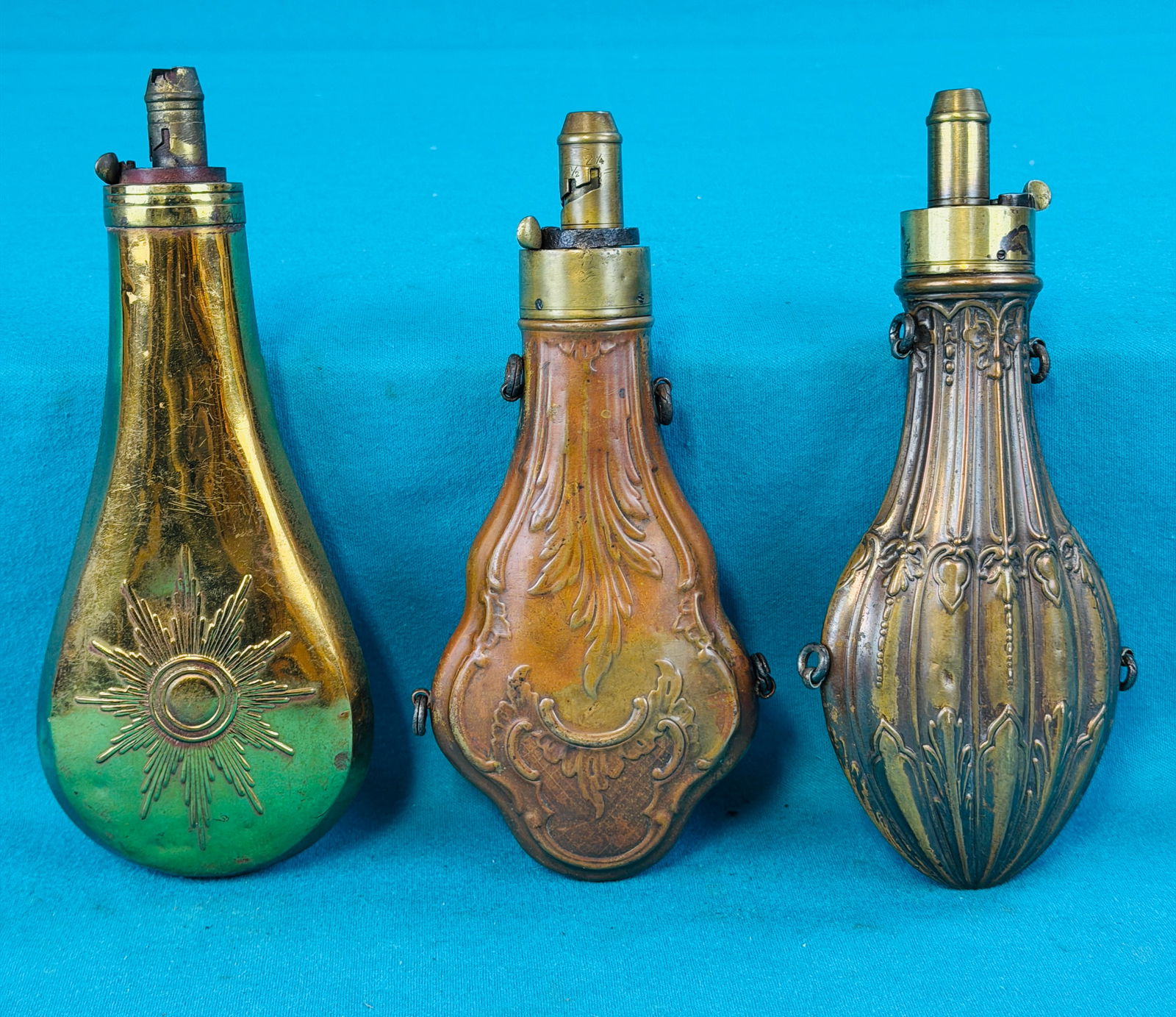 3 Antique Copper & Brass Powder Flasks (1 of 5)