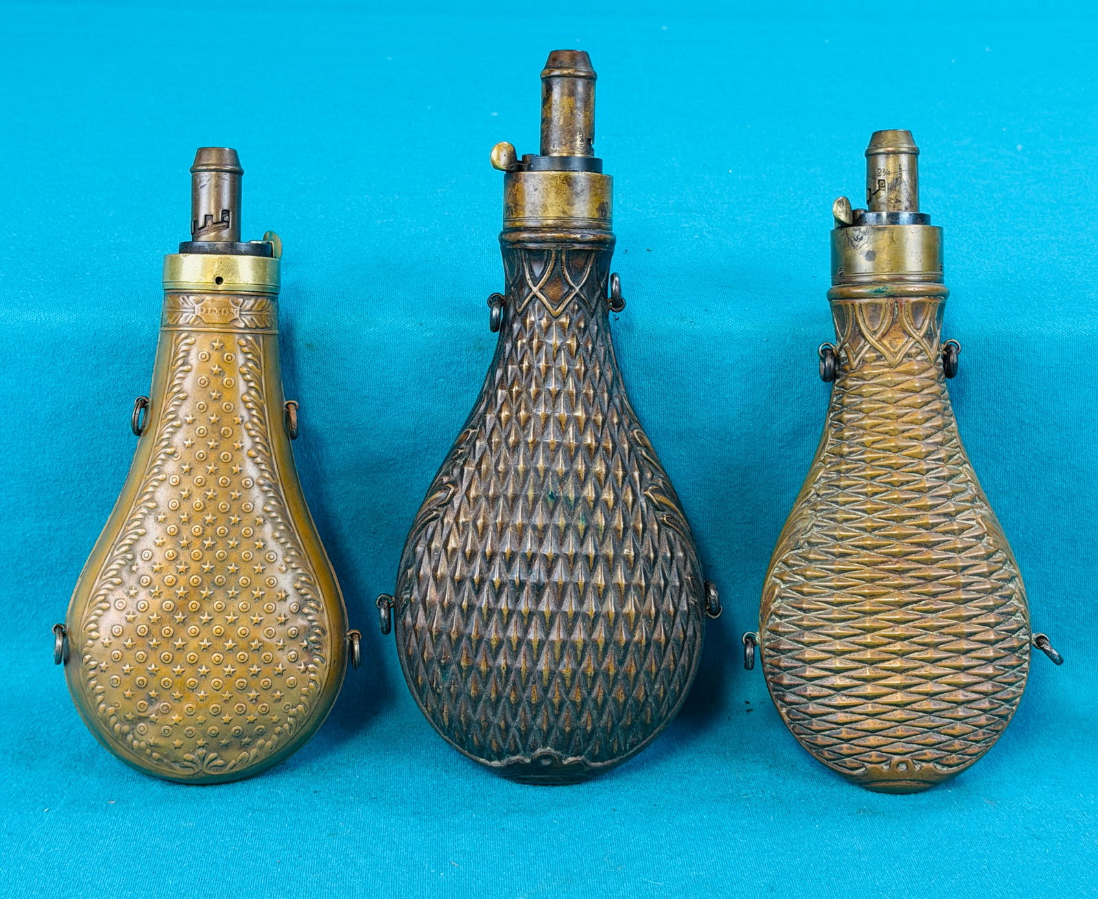 3 Antique Copper And Brass Powder Flasks (1 of 6)