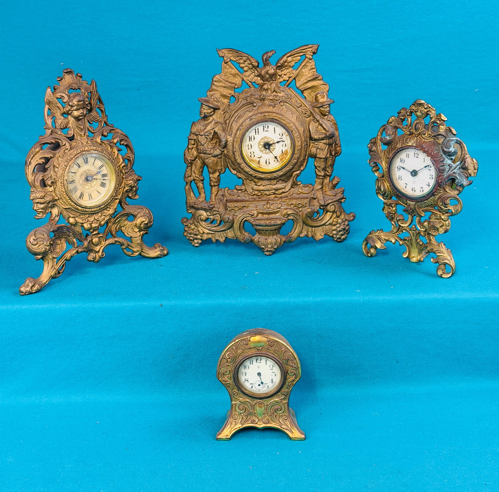 Lot 4 Antique Metal Framed Clocks (1 of 10)