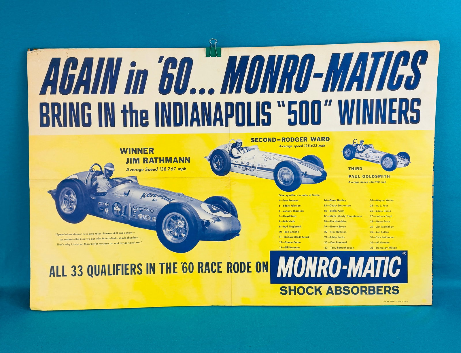 1960 Monro-Matic Poster With Indy Winners (1 of 2)