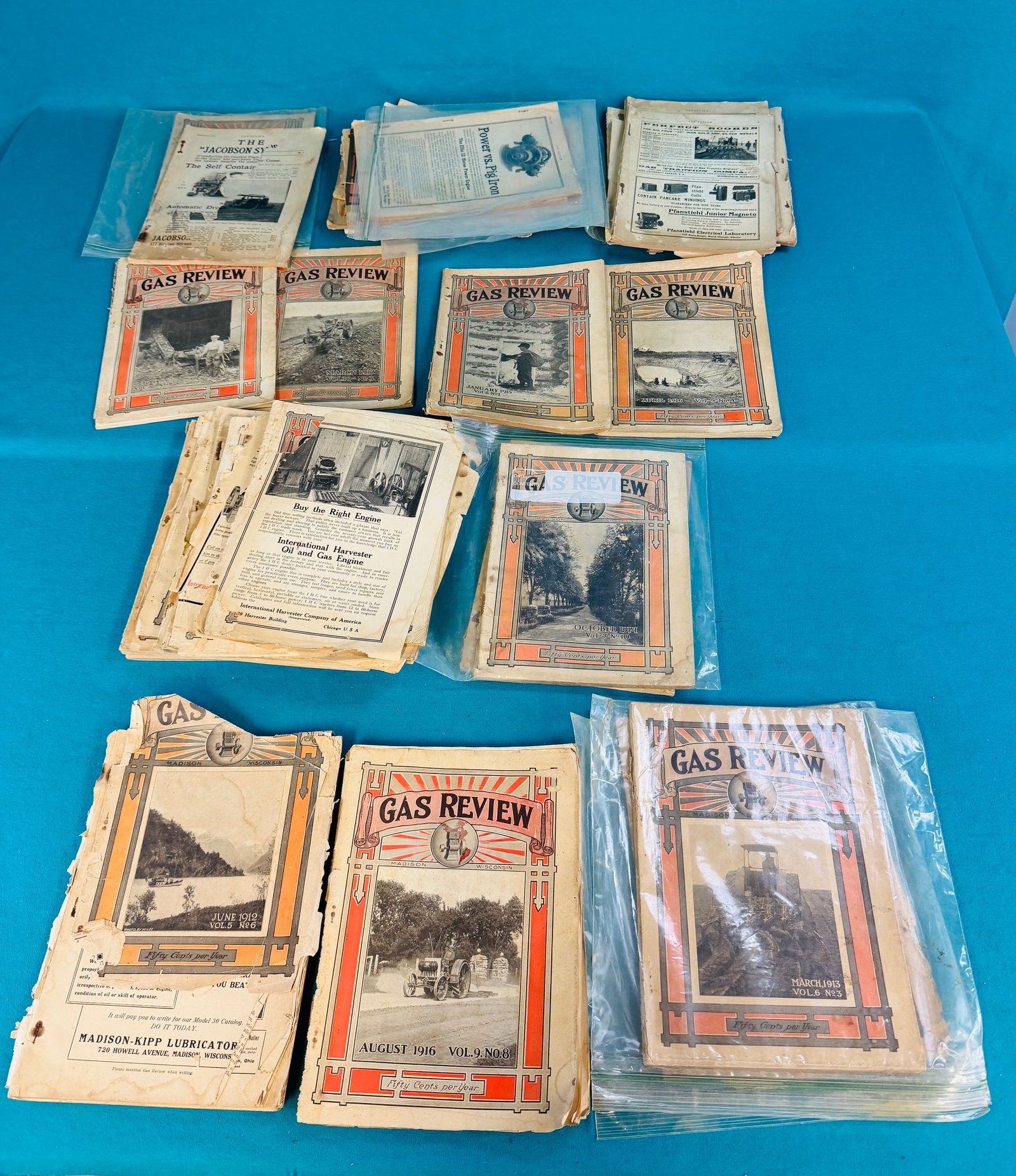 Large Lot Early 20th C "Gas Review" Magazines: Large lot of early 20th century "Gas Review" magazines which are about all aspects of early gas engines. Condition - varies as shown. No in house shipping available on this lot. Approximate weight is 