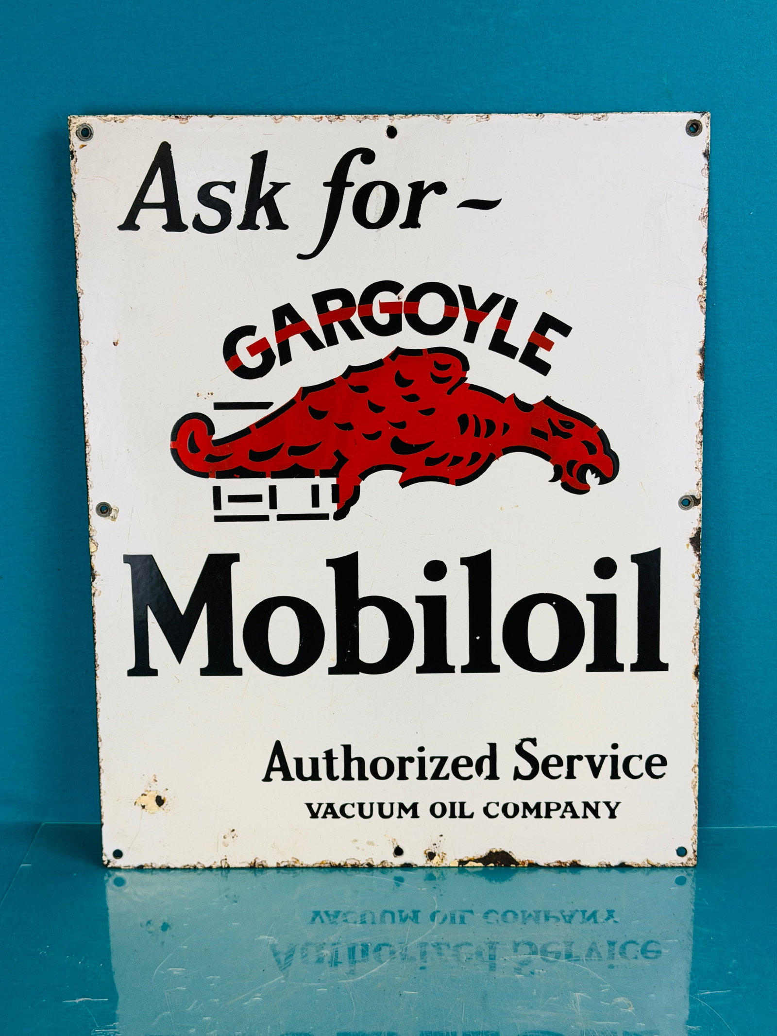 Original 1930's Gargoyle Mobiloil Porcelain Sign (1 of 3)