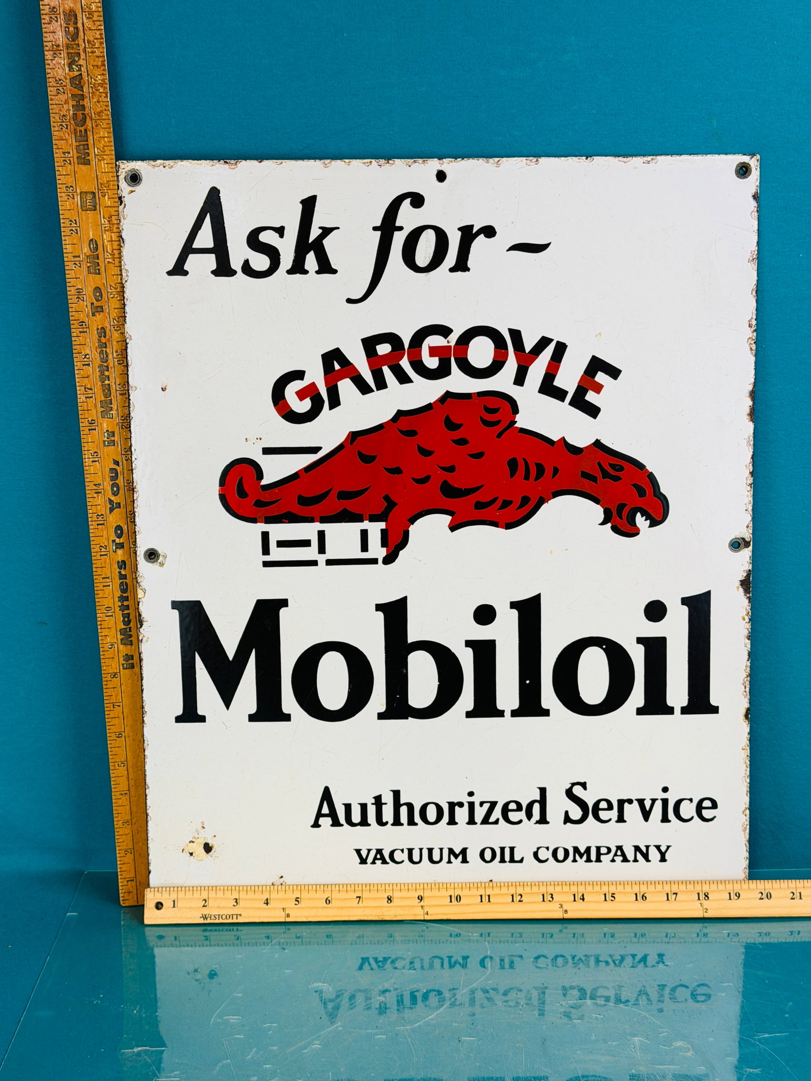 Original 1930's Gargoyle Mobiloil Porcelain Sign - 3