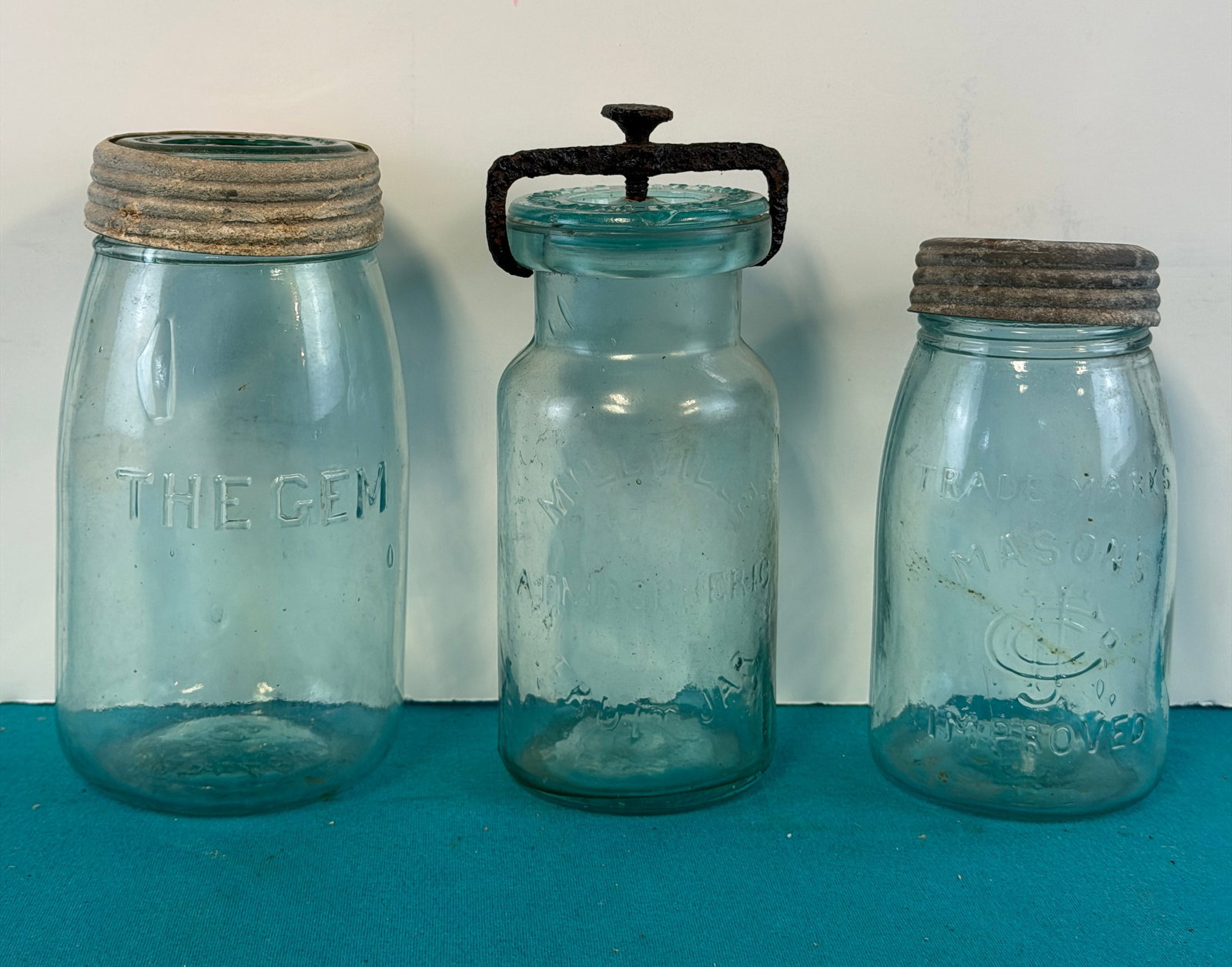 Lot 3 Antique Fruit Jars Gem, Millville Etc (1 of 10)