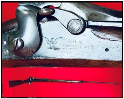 Springfield Model 1884 Cadet Rifle w Bayonet: Springfield Model 1884 trapdoor breechblock cadet rifle with bayonet. Rifle is 45-70 caliber and is equipped with a 28" long barrel and is serial number 489176 and functions mechanically as it should.