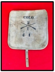 U.S. Model 1878/1904 Haversack w Unit Markings: U.S. Model 1878 cavass haversack which was modified for use such as the 1904 haversack with wire hooks added to the brass D rings for attachment to a soldiers belt. This haversack is unit marked for a