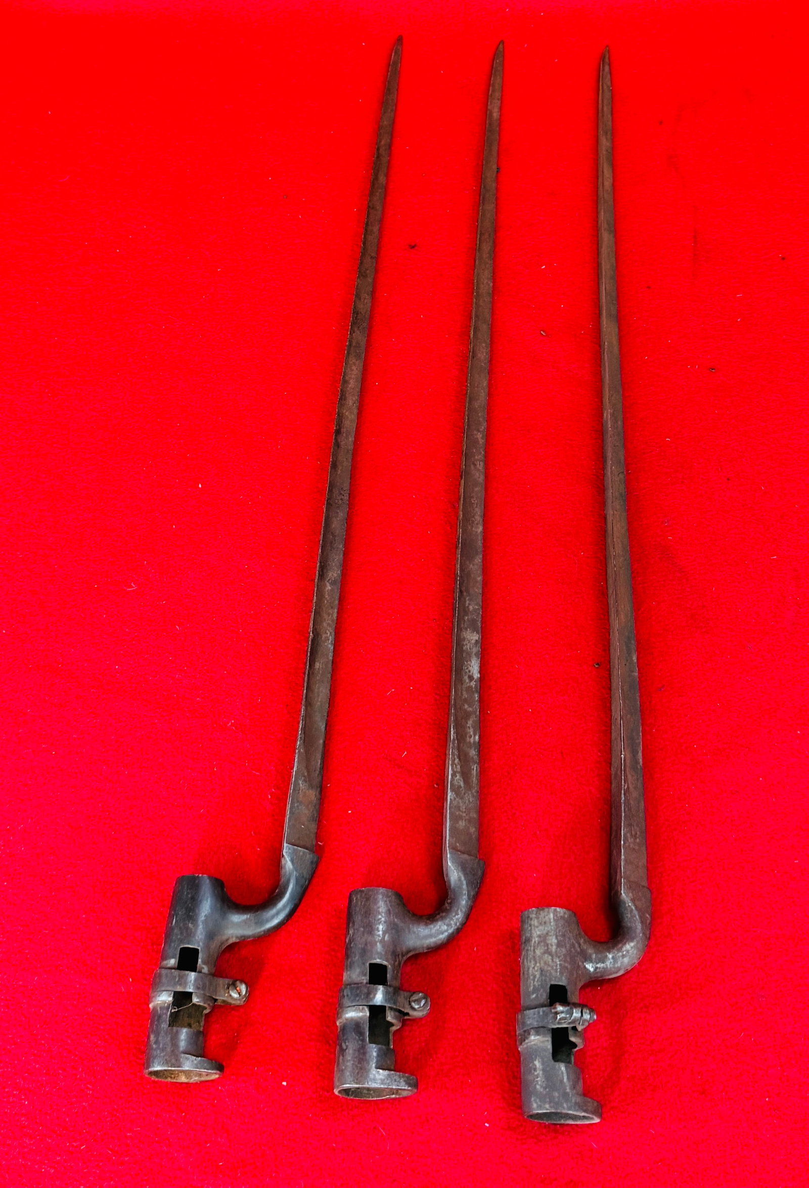 Lot 3 Triangular Socket Bayonets w Locking Rings - 2
