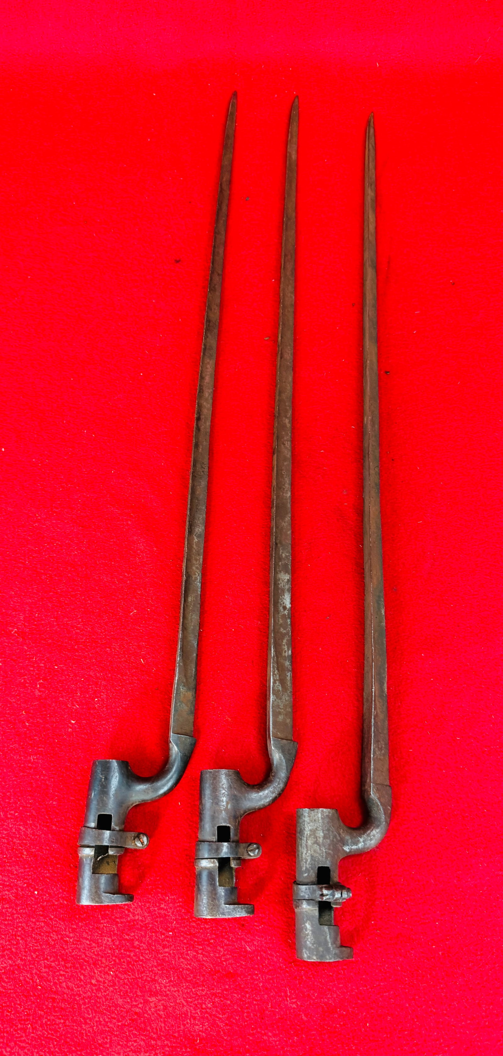 Lot 3 Triangular Socket Bayonets w Locking Rings - 4
