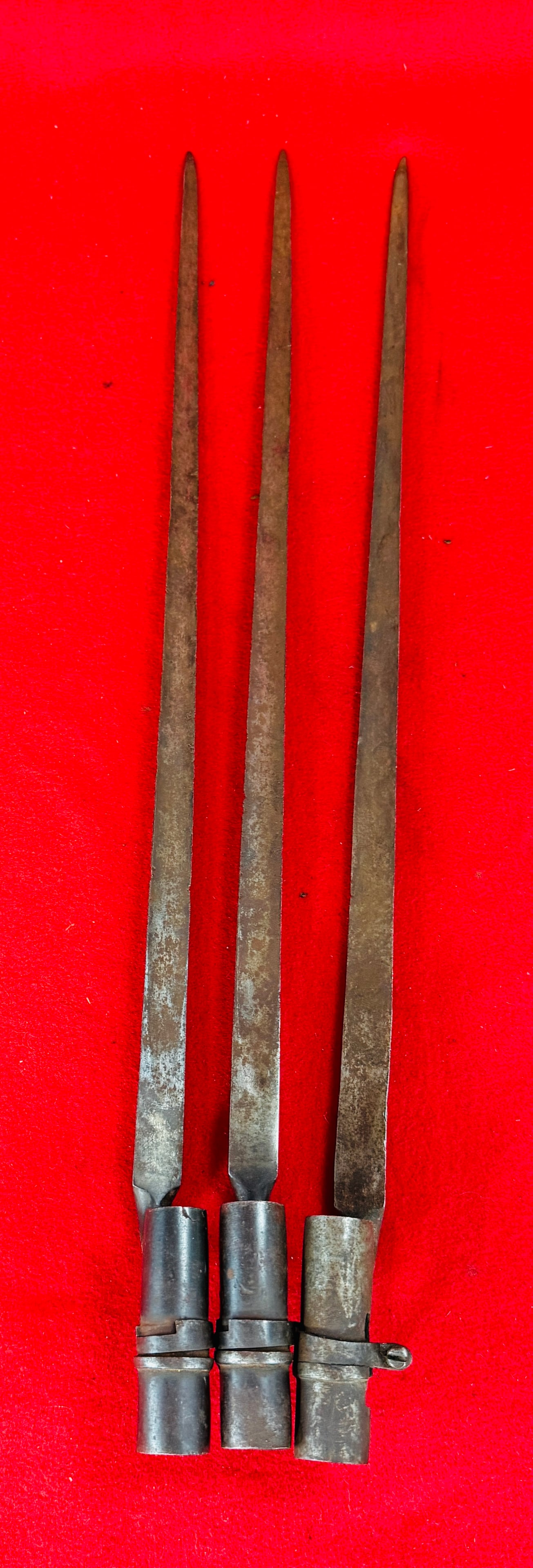 Lot 3 Triangular Socket Bayonets w Locking Rings - 5