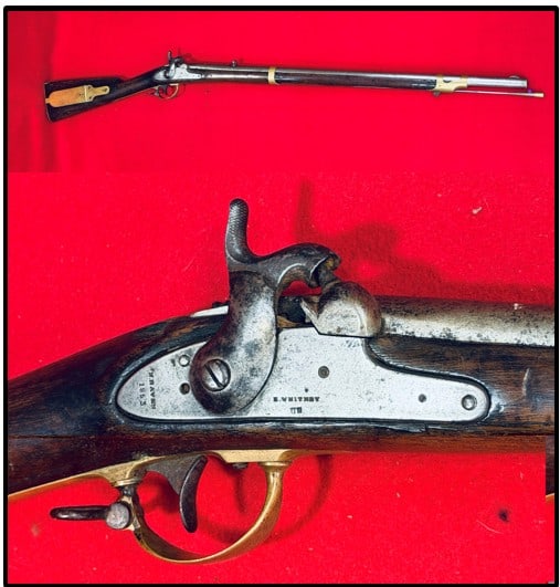E. Whitney Model 1841 Enfield Type Rifle: E. Whitney model 1841 Enfield Type rifle with a 33" barrel which is .58 caliber. This so called Mississippi rifle has a lock plate marked New Haven and is dated 1853. Inspectors mark is on stock oppos