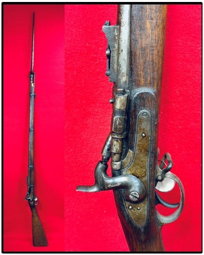 Snider Pattern 1864 Three Band Rifle w Rifle: Snider pattern 1864 three band rifle being in caliber.577. The barrel measures approximately 36 1/4" long. The lock plate is unmarked. The rifle comes with a period bayonet. Rifle is in mechanically w