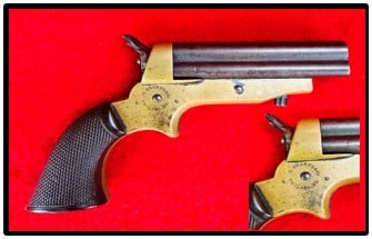 Sharps Patented 1859 Pepper Box Pistol: Sharps patented 1859 pepper box pistol which is serial number 16016 and is .32 caliber. The pepper box is in mechanically working condition and has four barrels. Condition - Very Good.