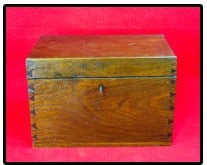 19th C Dovetailed Walnut Box: 19th century walnut storage box which is finely dovetailed and has a working period lock. The box measures approximately 8 3/4" tall by 13" wide by 8" deep. Condition - some wear as shown but nothing 