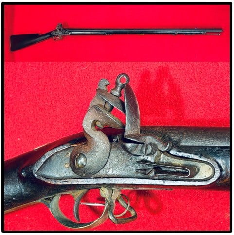New England Flintlock Trade Fusil: New England flintlock trade fusil with a 40" barrel and in .69 caliber. Fusil is a reconversion and mechanically works as it should. Condition - Fair.