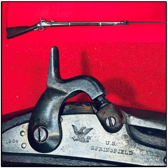 Springfield Brigade Arsenal Musket: Springfield Brigade Arsenal Musket with a 32 1/4" barrel and which measures 48" overall in all original condition with two cartouches. Condition - Very Good and mechanically it works as it should.