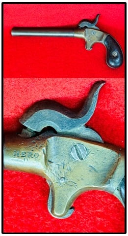 "Hero" Single Shot Percussion Pistol: "Hero" single shot percussion pistol with a 4" barrel. Pistol has no serial number. Pistol would be rated as being in good condition and functions as it should.