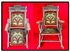 Circa 1860 Folding Camp Chair: Civil War era folding chair with what appears to be its original period covering. Chair may be a Civil War camp chair used by officers while on campaign. Chair is made of walnut and folds to a flatten