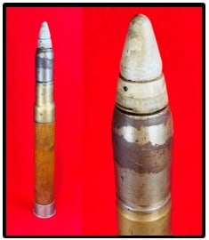 Inert WW2 Era Shell w Dummy MK-22 Fuse: Inert World War Two era Navy ordnance shell equipped with a dummy MK-22 fuse. Shell measures approximately 33 1/2" in total height with a wooden body. Condition - fine as shown. A nice display item. A
