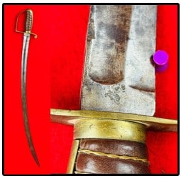 Early Cavalry Saber Possibly By Starr: First half of the 19th century cavalry saber possibly by Starr which has a single edged curved blade which measures approximately 30 1/2" with a overall length of 35". The hilt is brass with a leather