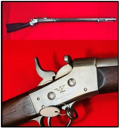 U.S. Model 1871 Army Springfield Remington Rolling Block Rifle: U.S. model 1872 Army Remington rolling block rifle in .50-.70 caliber. Rifle is dated 1872 with a fine inspection cartouche on left wrist (ESA). Rifle was made at the Springfield Armory by agreement w