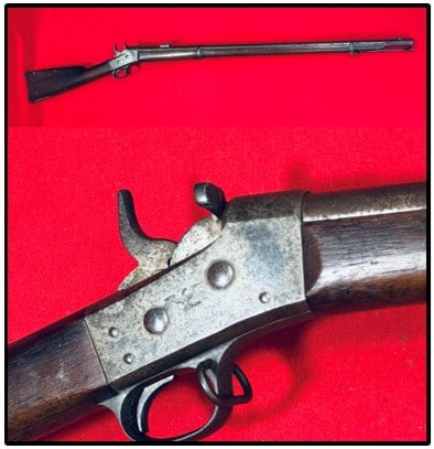 U.S. Model 1871 Army Springfield Remington Rolling Block Rifle: U.S. model 1872 Army Remington rolling block rifle in .50-.70 caliber. Rifle is dated 1872 with inspection cartouche on the left wrist (ESA). Rifle was made at the Springfield Armory by agreement with