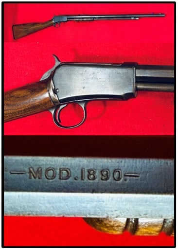 Winchester Model 1890 .22Cal WRF Pump Action Rifle: Winchester model 1890 pump action rifle with octagon barrel in .22 caliber W.R.F. (Winchester Rim Fire) being serial number 316389. Condition - very good.
