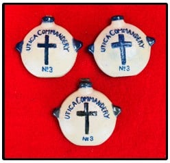 Lot 3 Replica Whites Pottery Utica G.A.R. Flasks: Lot of three hand crafted replicas of Whites Pottery Utica miniature souvenir canteen form flasks for the Utica Commandery No 3 Grand Army Of The Republic Annual Encampment held at Rochester Sep. 4 19