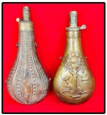 Lot 2 Antique Copper & Brass Powder Flasks (1 of 3)