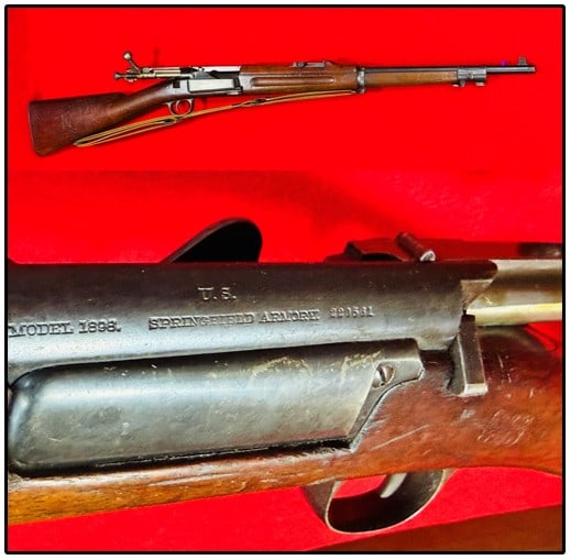 Krag Springfield Model 1898 Philippine Carbine: US Springfield Krag-Jorgensen model 1898 carbine which was a carbine which saw extensive use in the Philippine American conflict. Carbine is serial number 220561 with a 22" barrel which mechanically f