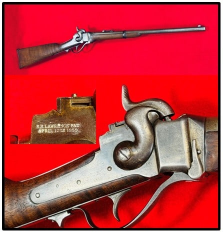 Sharps Model 1859 Saddle Ring Carbine: Sharps Model 1859 saddle ring carbine with a 21 1/4" barrel and which is serial number C, 1586 0. Carbine functions mechanically as it should and would be rated as being in very good condition. An Ame