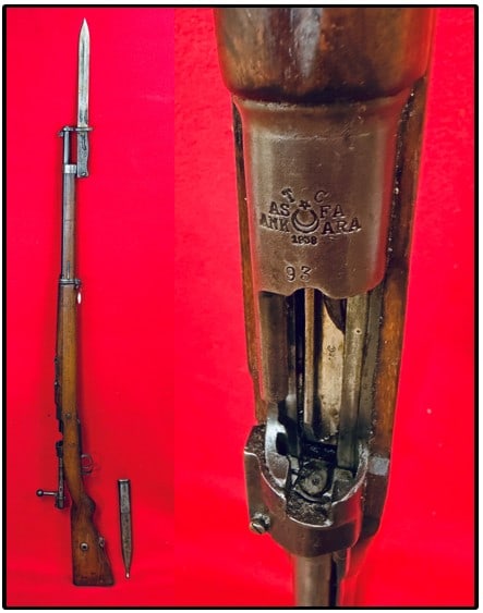 1893 Turkish 8mm Mauser w Bayonet: 1893 Turkish Mauser in .88mm caliber with bayonet which is serial number 31298. Rifle mechanically functions as it should and would be rated in good overall condition.